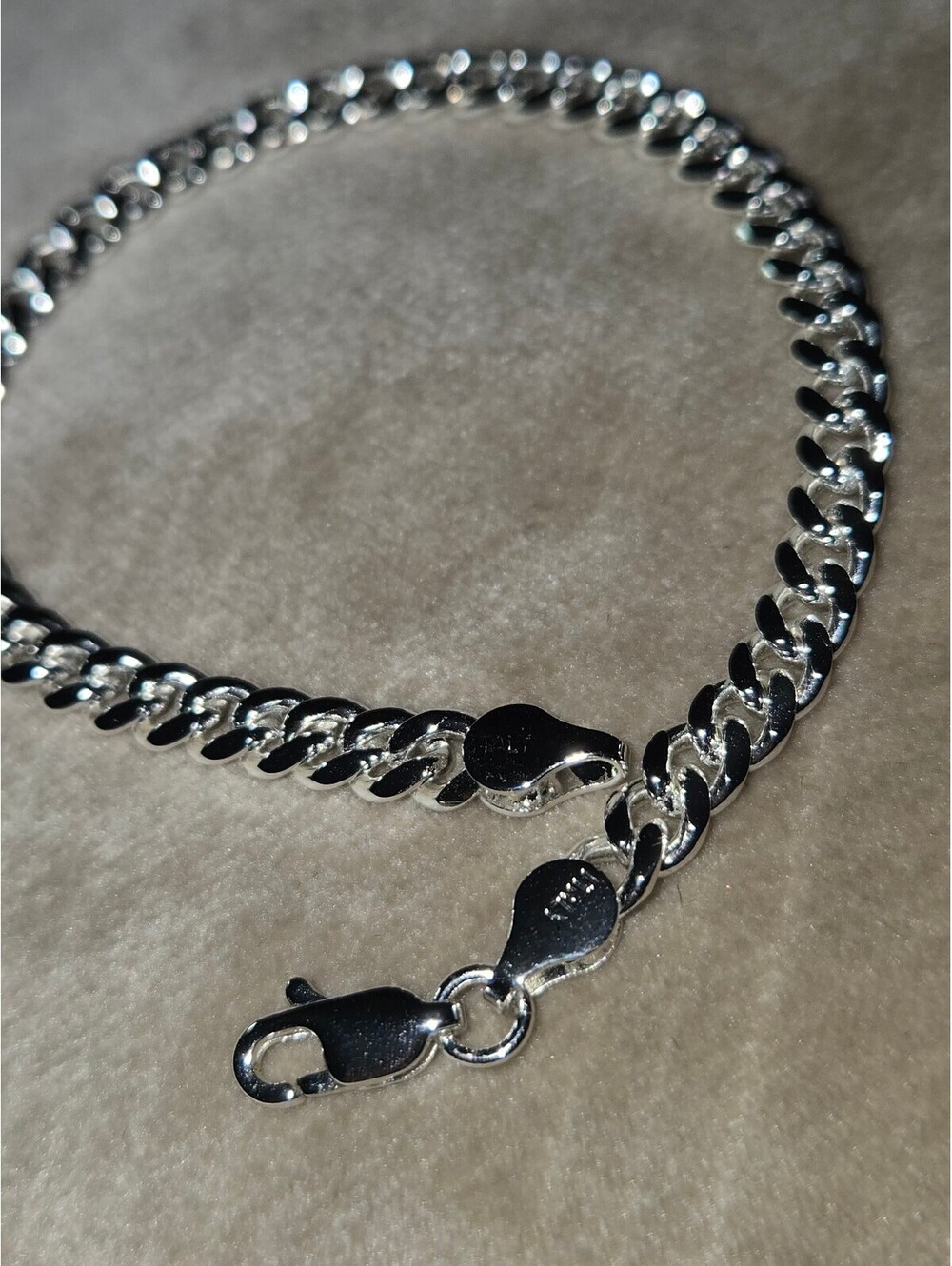 Sterling Silver 925 Cuban Link Chain Bracelet with Lobster Clasp